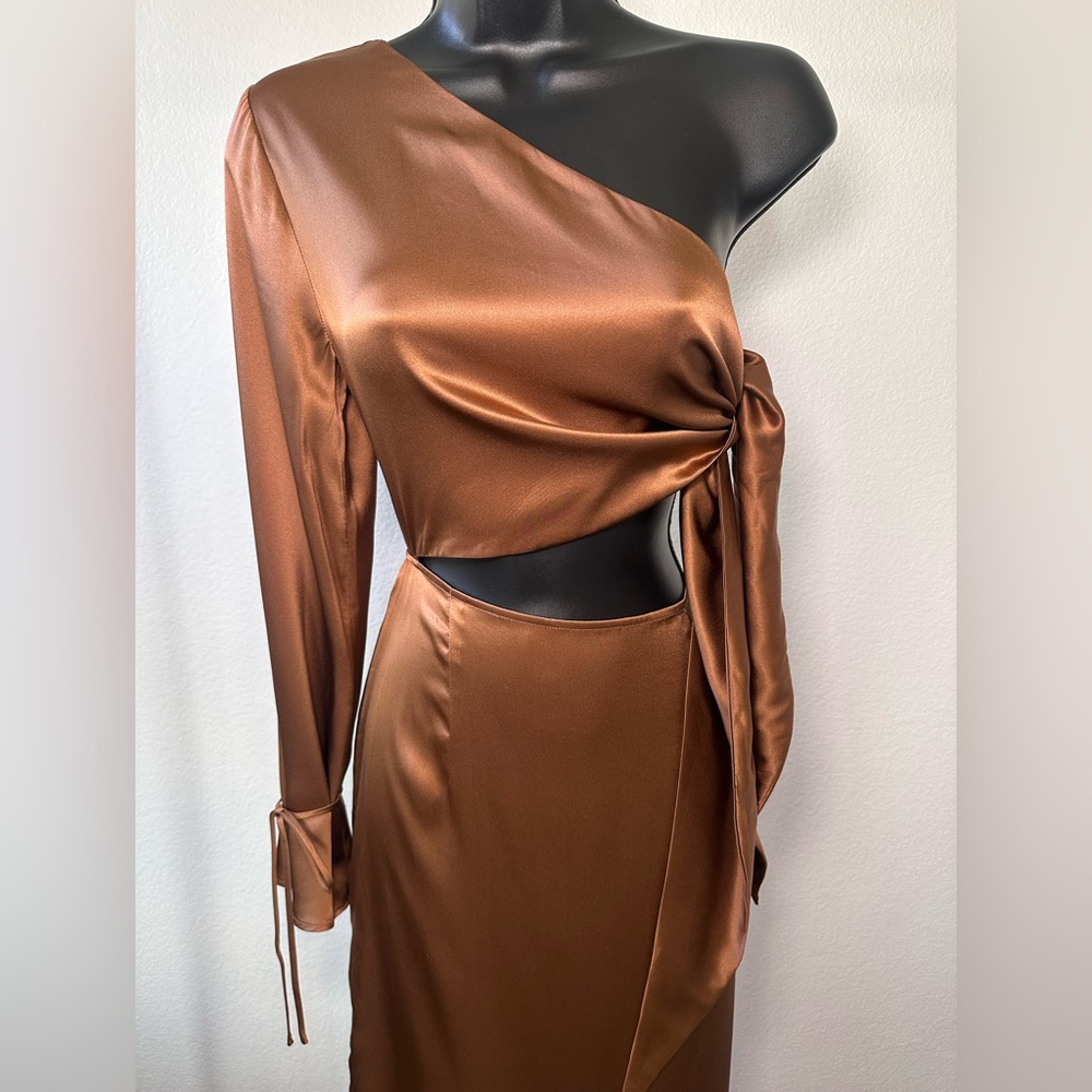 Silk Maison Nwt Pink Palace One Shoulder Dress In Brown — image 7 of 8